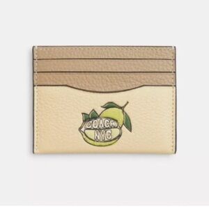 COACH SLIM ID CARD CASE WITH LEMON GRAPHIC, Color: SV/MOONLIGHT, NWT